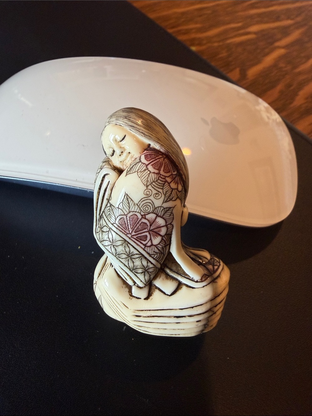 Elegant Ivory Ceramic Woman Sculpture with Floral Etching